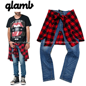 美品 グラム 17SP Balsa skinny denim バルサ スキニー ストレッチ デニム パンツ サイズ1 シャツ 腰巻き レイヤード パンツ Glamb