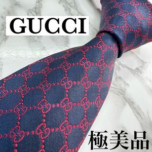 極美品 現行タグ GUCCI ネクタイ シルク100% GG柄 GGライン 蜂 bee ソーホー レギュラータイ 刺繍 ネイビー 送料無料