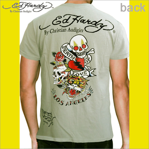 Ed Hardy エドハーディー メンズ デス オブ ラブ タイガー Death of Love Tiger ヘンリー Tシャツ オリーブ　L