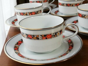 Noritake カップ&ソーサー 5客 金彩 花柄 KENILWORTH オレンジ コーヒーカップ ティーカップ ノリタケ レトロ cup and saucer 送料込み