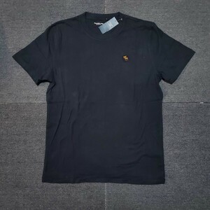 新品　アバクロンビー＆フィッチ　綿　Tee　半袖Tシャツ　トップス　A&F　ブラック　鹿の子　黒　サイズL