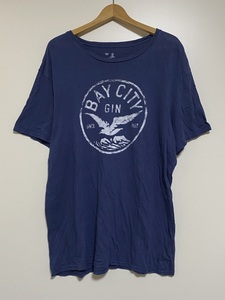 GAP メンズ 半袖 Tシャツ ネイビー 紺色 XL かすれプリント BAY CITY GIN 鳥 バード 海 マリン コットン 大きいサイズ 