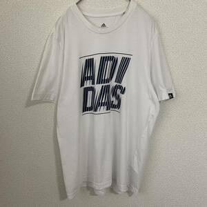 【USED】adidas アディダス　半袖Tシャツ コットン/プリントTシャツ　メンズMサイズ　白　シンプル　ロゴ大きめ