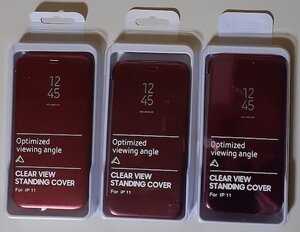 4076 3個 新品 未使用 iPhone11 6.1inch カバー 手帳型 レッド Optimized viewing angle CLEAR VIEW STANDING COVER 中国製