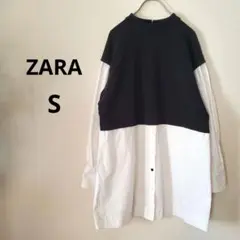 ★ZARAザラ★長袖　白シャツ×カットソー　チュニック　膝上丈　S