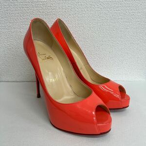 【OK37】比較的美品★3000円スタート★Christian Louboutin/クリスチャンルブタン エナメル　パンプスヒール　オレンジピンク系　37