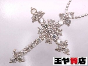 イタリー ITALY ダイヤ1.00ct クロス ペンダント ネックレス K18WG ホワイトゴールド