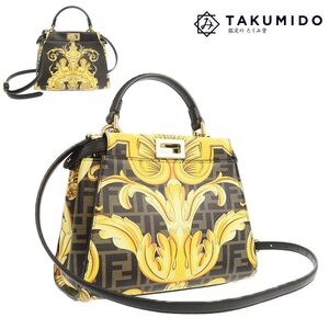 代引き不可 フェンディ FENDI フェンダーチェ ハンドバッグ ミニピーカブー 8BN244 イエロー レザー 中古SA 277187