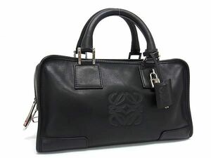 1円 ■美品■ LOEWE ロエベ アナグラム アマソナ28 レザー カデナ付き ハンドバッグ ミニボストン レディース ブラック系 AY4976