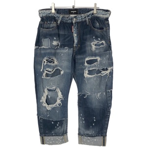 DSQUARED2 ディースクエアード 17AW BIG BROTHER JEAN ダメージ加工クロップドデニムパンツ S74LB0288 ブルー 50 ITF1LIJCRBCW