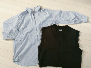 INGNI　ストライプシャツ×ダメージベスト　セット　Ｍ