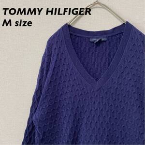 トミーヒルフィガー　ニット　セーター　ケーブル調　ネイビー　男女兼用　Mサイズ　TOMMY HILFIGER プルオーバ　ユニセックス