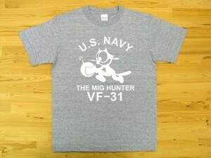 U.S. NAVY VF-31 杢グレー 5.6oz 半袖Tシャツ 白 L ミリタリー トムキャット VFA-31 USN
