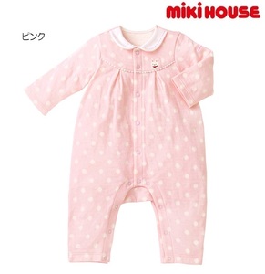 即決です！【ミキハウス】新品未使用♪mikihouse 70cm 65cm～75cm ドット柄 カバーオール ベビー 子供服 女の子 ロンパース 前開き ピンク