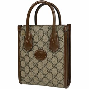 グッチ GUCCI インターロッキングG付き ミニトート 2WAY ショルダー ハンド トートバッグ GGスプリーム ベージュ ブラウン 671623 中古