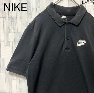 NIKE ナイキ 半袖 ポロシャツ サイズM シンプルロゴ ワンポイントロゴ 刺繍ロゴ ブラック 鹿の子 送料無料