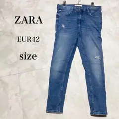 ZARA｜人気｜ストレッチ ダメージ ジーンズ デニム｜ブルー｜着回しコーデ｜秋