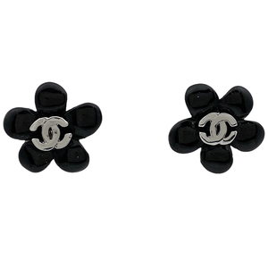 シャネル CHANEL ココマーク フラワーモチーフ ピアス CCマーク 花 ピアス プラスチック GP ブラック シルバー レディース 【中古】