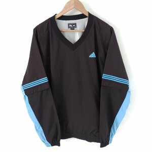 (^w^)b adidas アディダス テーラーメイド ゴルフ 長袖 半袖 2way Vネック プルオーバー シャツ ウィンドブレーカー 黒×水色 XO 9768DD