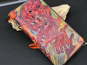 1円 獅子獣 長財布 ラウンドファスナー長財布 イタリアレザー 小銭入れ 本革 ハンドメイド 財布