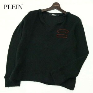 PLEIN プレイン 秋冬 ウール混★ 襟付き ステッチ シャギー ニット セーター Sz.1　メンズ 黒　A1T15748_C#K