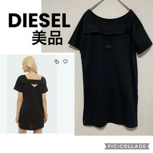 xx157 DIESELディーゼル/ミニワンピ/半袖チュニック/黒個性的デザイン