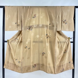 長襦袢 身丈123cm 裄丈66.5cm M やまと 葡萄 桜 金彩 薄茶色 正絹 秀品 【中古】