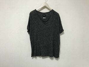 本物ビームスBEAMSリネン麻Vネック半袖TシャツメンズサーフアメカジミリタリーワークビジネススーツLダークグレー