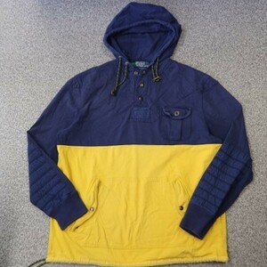 90s Polo Ralph Lauren ラガーシャツ XL ハーフジップ TALON ラグビー フード キルティング 補強 長袖 スウェット ポロ ラルフローレン