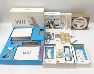 【通電確認済み】Nintendo Wii 本体 ホワイト リモコン マリオカート ハンドル ACアダプター ヌンチャク コントローラー まとめ売り セット