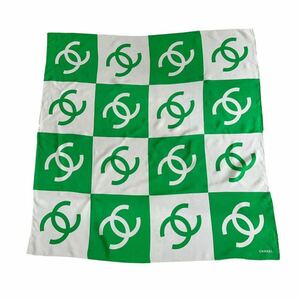 CHANEL シャネル スカーフ シルク coco マーク CC ココマーク 緑 グリーン 白 ホワイト サーフ 大判スカーフ サーフ 総柄