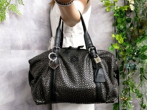 超美品●LOEWE ロエベ●アナグラム●メタルロゴ●レザー 本革●ハンド ミニ ボストン バッグ●黒 メタリック系●SV金具●B5 収納●Js46904