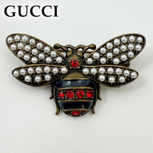 美品 グッチ ブローチ ビー クイーンマーガレット GUCCI バッヂ 蜂 ハチ ビジュー クリスタル ラインストーン スワロフスキー パール