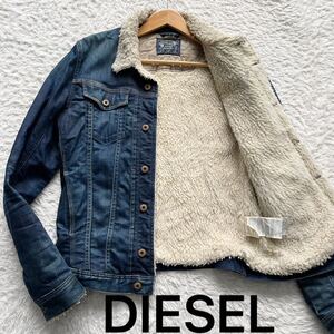 美品●XL相当！DIESEL ディーゼル 裏ボア デニムジャケット 高級感 ジージャン ロゴ 刻印ボタン ブルゾン インディゴ 人気モデル