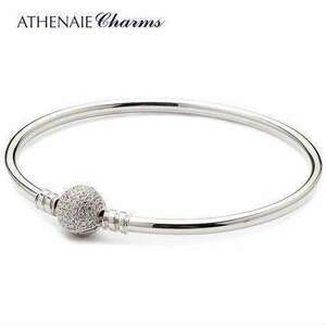 ATHENAIE パンドラ適合 ブレスレット バングルタイプ シルバー925 CZパヴェ ボールクラスプ 925 Silver CZ Paved Bracelet Fit Pandora