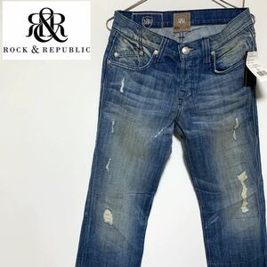 ★未使用　USA製　ロック&リパブリック ROCK&REPUBLIC メンズ　ストレートダメージデニムパンツ ジーンズ LRISE RLXD STRAIGHT NEIL 31inch