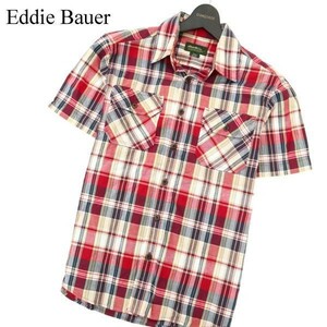 Eddie Bauer エディーバウアー 春夏 半袖 フラップポケット★ ヴィンテージ チェック シャツ Sz.S　メンズ アウトドア　A2T08994_8#A