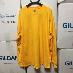 GILDAN ゴールド 2XL サイズ 金 黄色 イエロー ロンT 長袖無地Tシャツ ポケット無し 6.0oz ギルダン★