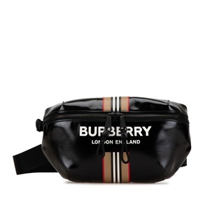 中古 バーバリー ロゴ ストライプ ボディバッグ ウエストバッグ PVC レザー Aランク BURBERRY【送料無料】【三田店】