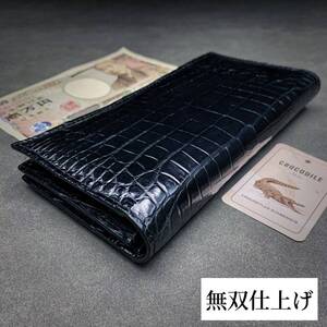 期間価格 無双 折り財布(クロコダイル/長財布/センター部位/ハンドメイド/小銭入れあり/本物/本ワニ革/ワニ革内装/新品未使用/実物写真)