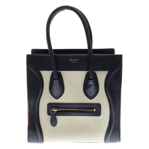 CELINE セリーヌ ラゲージ マイクロ ショッパー キャンバス カーフレザー ハンドバッグ ブラック/レッド レディース 167792XSI S-GA-3185