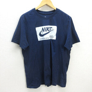 D■ナイキ/THE NIKE TEE ロゴプリント 半袖Tシャツ/oregon【XL】紺/MENS/102【中古】■