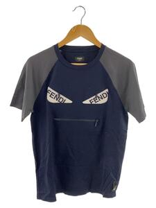 FENDI◆フロントバッグバグズ付きカットソー/Tシャツ/M/コットン/NVY/FY0947 A65L