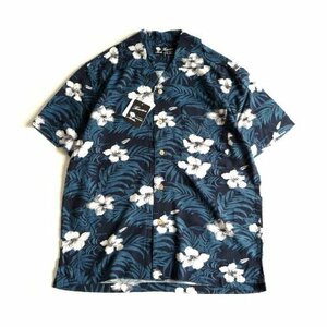 新品 thruxton メンズ アロハシャツ M 紺 青 ボタニカル ハイビスカス 花 植物 レーヨン 半袖シャツ 