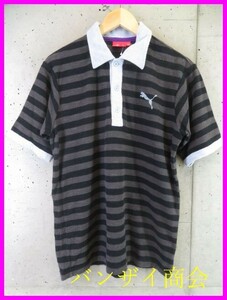 023c63◆良品です◆パイル地◆PUMA GOLF プーマゴルフ 半袖ボーダーポロシャツ O/ジャケット/ジャージ/ウインドブレーカー/ブルゾン