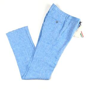 ■1点のみ 新品 2.5万 イタリア製【LINEA PANTALONI】爽快!! リネン100%/麻・美脚テーパード スラックス/パンツ 46 スカイブルー/水色