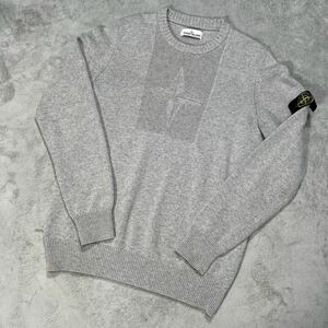 1円　極美品　STONE ISLAND ストーンアイランド　ロゴ刺繍デザイン ニット　セーター　長袖 グレー 7515503A7 Lサイズ　8107