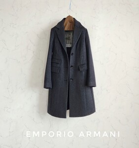 超高級 極美品 イタリアンモダンチェスターコート EMPORIO ARMANI 機能美抜群 エンポリオアルマーニ 大人気ダークグレーカラー 