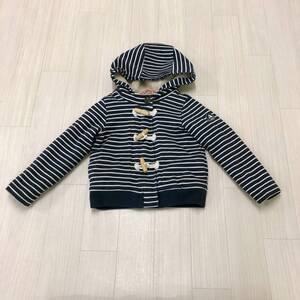 Y0051 PETIT BATEAU プチバトー キッズ アウター ジャンパー 長袖 裏ボア フランスデザイン 4ans 100～110サイズ ネイビー 紺 ボーダー