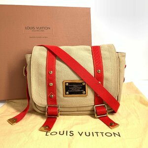 f001 L LOUIS VUITTON M40041 アンティグア ブザスPM クロスボディ ショルダーバッグ ベージュ系×レッド系 ルイヴィトン 箱入り